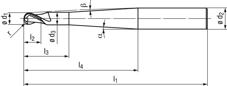 Schema Hartmetall Kugelfräser Alu-Cut 1921R