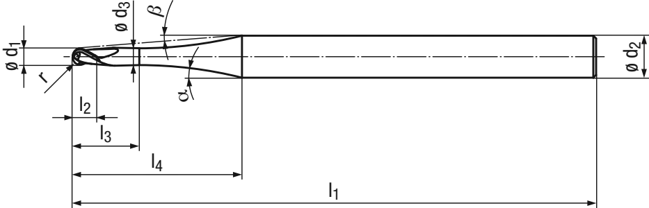 Schema Hartmetall Micro- und Mini-Kugelfräser 2774L