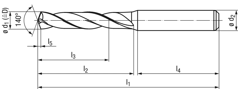Schema VHM-EF-Drill-HCUT-DIN6537K-HA-AK-2FF-TIALN-T10 EF-Drill-Spiralbohrer