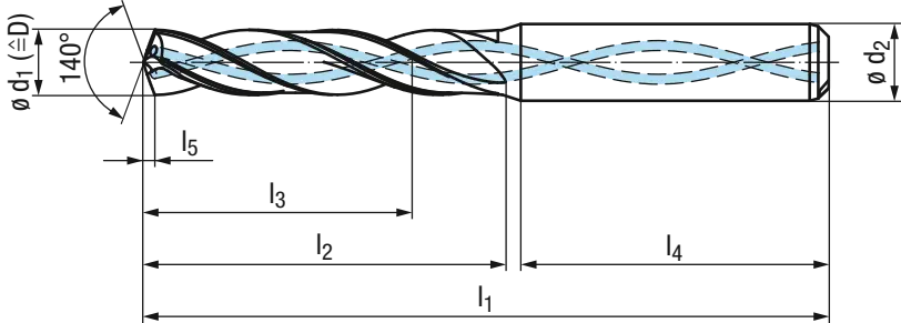Schema VHM-EF-Drill-STEEL-DIN 6537K-HA-IK-4FF-TIALN-T14 EF-Drill-Spiralbohrer
