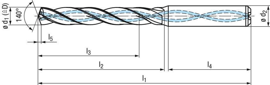 Schema VHM-EF-Drill-GG-DIN 6537L-HA-IK-4FF-TIALN-87 EF-Drill-Spiralbohrer
