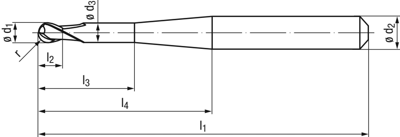 Schema Hartmetall Kugelfräser Dental 2627A