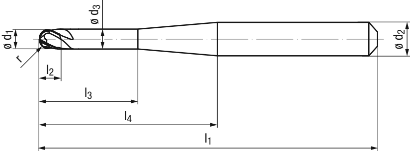Schema Hartmetall Kugelfräser Dental 2628A