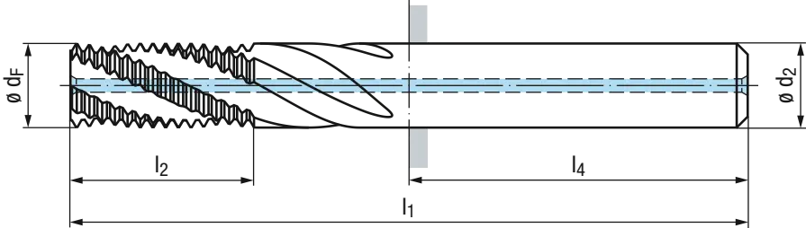 Schema GF-R30-lg-IKZ-HB-TiCN Gewindefräser aus Vollhartmetall für Innengewinde
