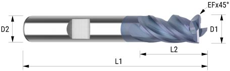 Schema VHM-Schaftfräser HPC INOX 2xD
