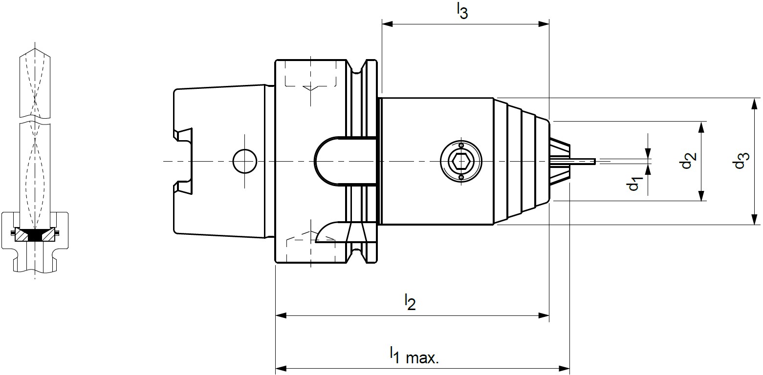 Schema Bohrfutter, Mikroausführung, HSK, DIN 69893-5, IK, Form E