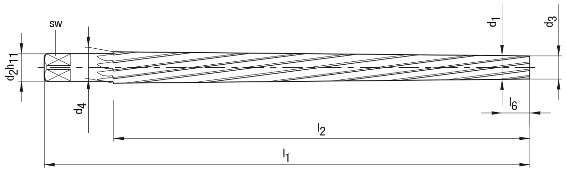 Schema Hand-Kegelreibahle mit Kegel 1:50