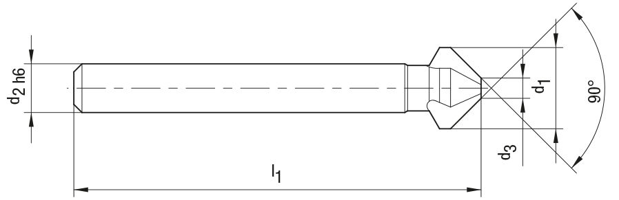 Schema Kegelsenker 90°: EUC-SPEED: VHM : DIN335C: Z3