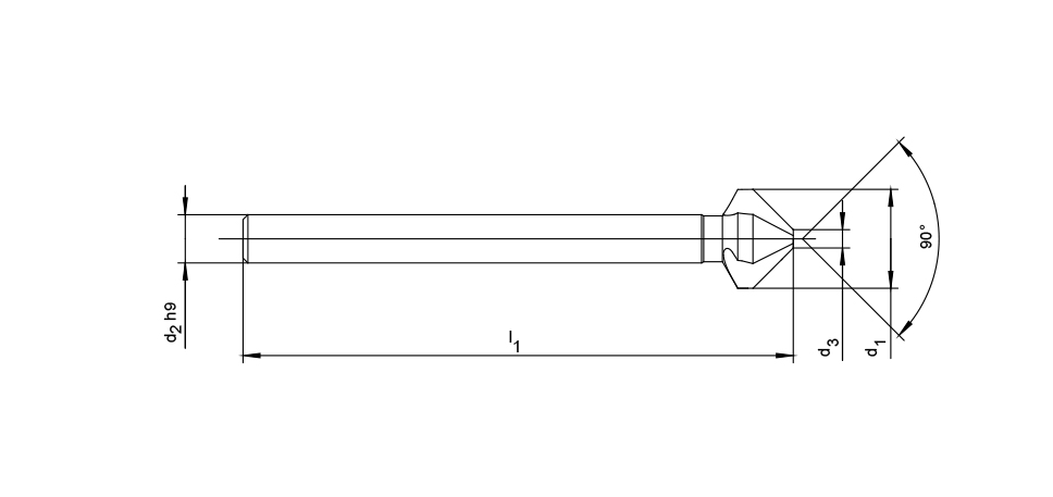 Schema Kegelsenker 90°: EUC-SPEED-Lang: HSS : DIN335C: Z3