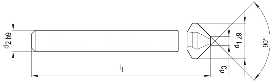 Schema Kegelsenker 90°: EUC-SPEED: HSS : DIN335C: Z3