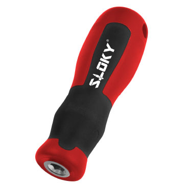 Red and black insulated screwdriver with a rubber grip and magnetic metal tip; brand name visible on the handle
