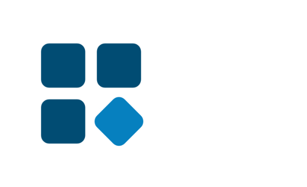 Logo with four rounded blue shapes arranged in a 2x2 grid, with the bottom-right square replaced by a blue diamond.
